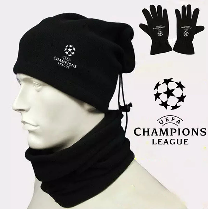 足球运动骑行保暖加厚手套围脖帽子三件套冬季户外男女球迷训练帽