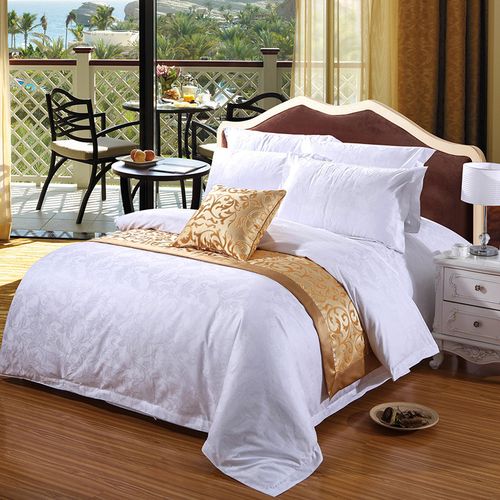 五星级酒店宾馆床上用品专用布草床单被套纯棉白色凤尾花纹四件套
