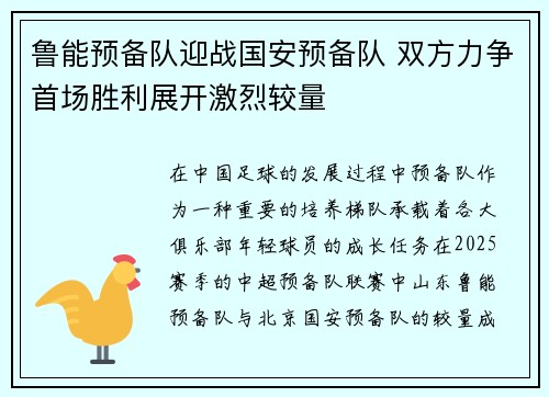 鲁能预备队迎战国安预备队 双方力争首场胜利展开激烈较量